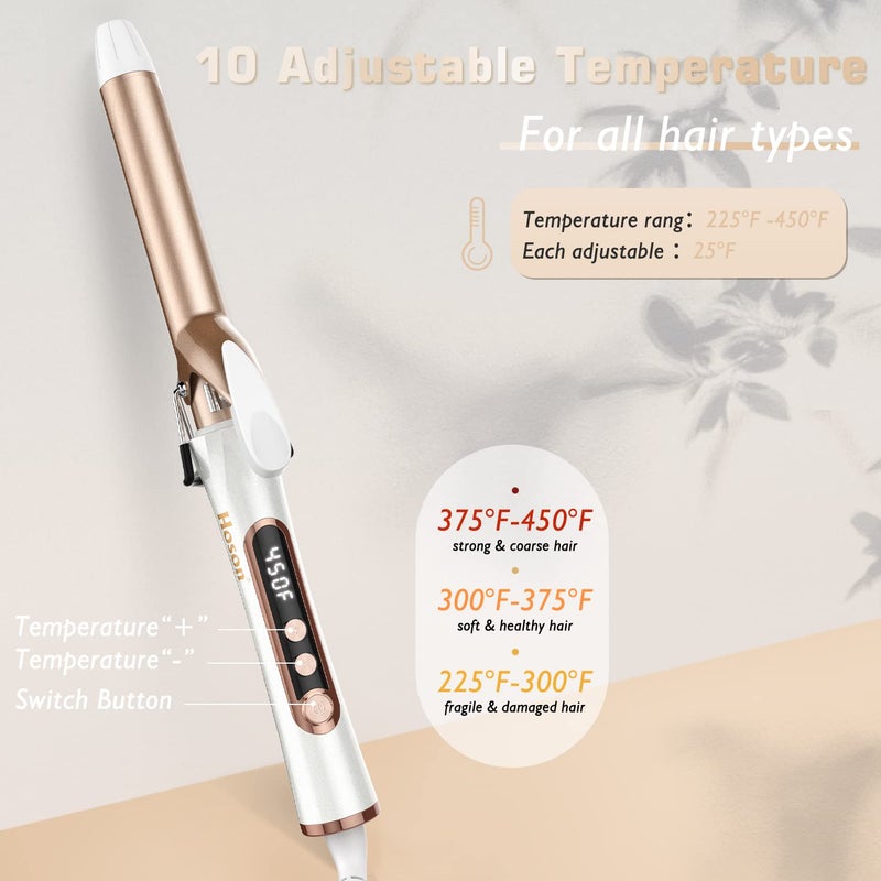 Hoson 1 Inch Curling Iron, Dual Voltage Hair Curling Iron Heat up to 450Â°F, Professiona Curling Wand Ceramic Tourmaline(Champagne Gold) - Image 4