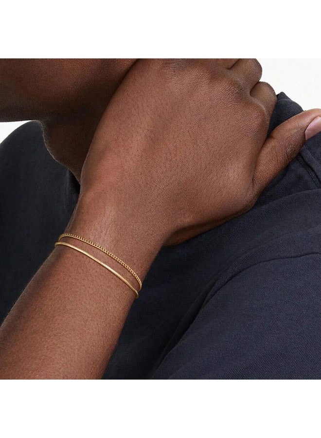 2pcs Gold Bracelets For Women/Men, Double Layer Figaro Bracelets, 2mm Cuban Snake Bracelets For Women Men - Image 3