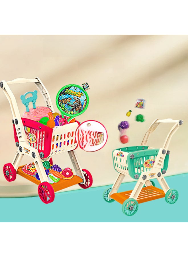 Generic - Children's Simulation Shopping Cart Play House Toy Vegetable And Fruit Cutting Large Capacity Trolley Toy Two-in-one-Color:40PCS-self-loading Shopping Cart With Fruit Kit (shopping Basket Can Be Split)-YH161039 - Image 1