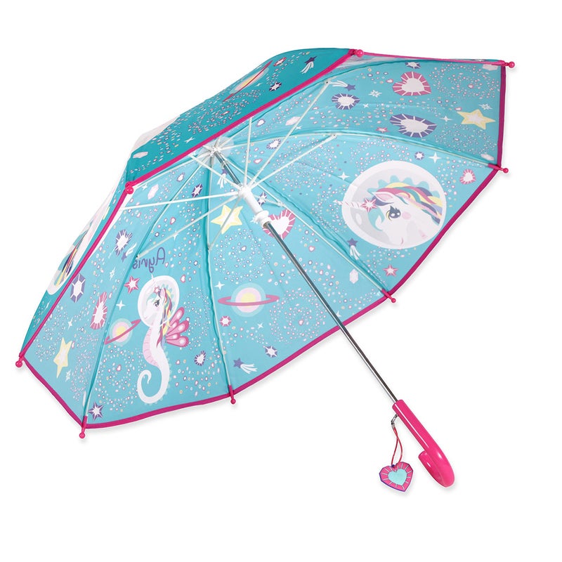 Milk & Moo Kids Umbrella, 8 Ribs Folding Umbrella for Children, 65cm, Milkyway Ayris Design, Metal Ribs, Snap Strap for Easy Storage - Image 2