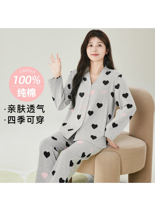 Fenton women's Pajama Set - V-neck Cardigan & Long Sleeve Top, Cute Homewear Outfit - Image 2