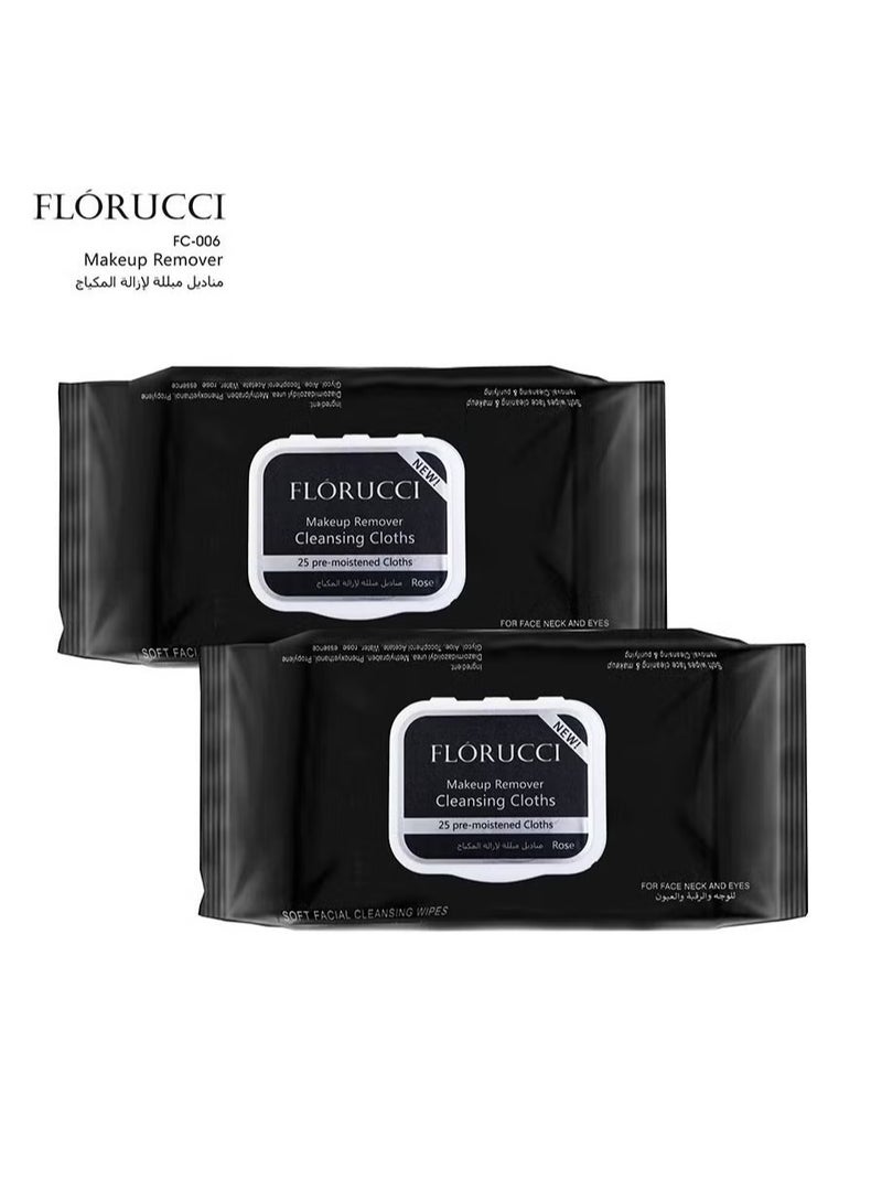 FLORUCCI Makeup Remover Cleansing Wipes with Soothing Aloe Vera and Refreshing Rose Extract for All Skin Types - 25pcs - Image 2