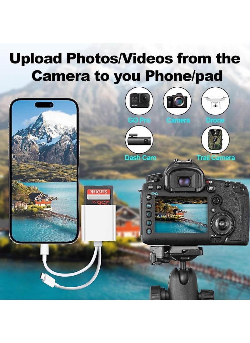 FLOWING SD Card Reader for iPhone iPad Camera Dual Slot Memory Card Adapter Supports SD TF Cards Portable Micro Card Reader Plug and Play for Travel Outdoor Use - Image 3