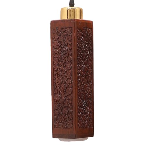 Green House Fully Handmade Sheesham Wood Hanging/Ceiling/Pendant Light | Intricate Carving | 9W in-Built Warm White LED | Brass Rivets | Perfect for Bedroom, Kitchen, Dining Room, Hallway - Image 2