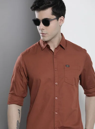 شركة المرآب الهندية Men Slim Fit Solid Full Sleeves Spread Collar Casual Shirt