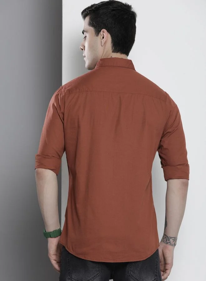 The Indian Garage Co Men Slim Fit Solid Full Sleeves Spread Collar Casual Shirt