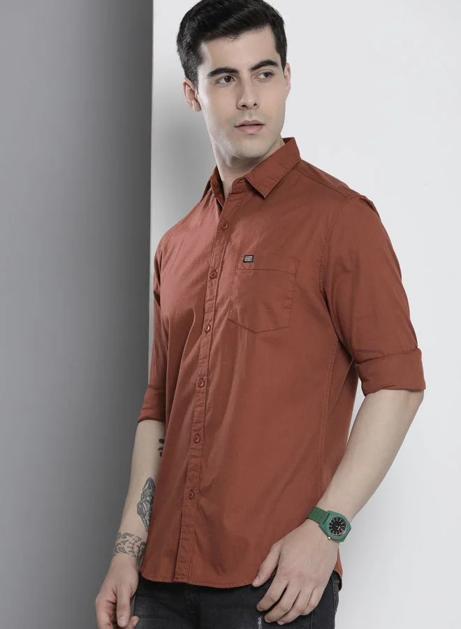 The Indian Garage Co Men Slim Fit Solid Full Sleeves Spread Collar Casual Shirt
