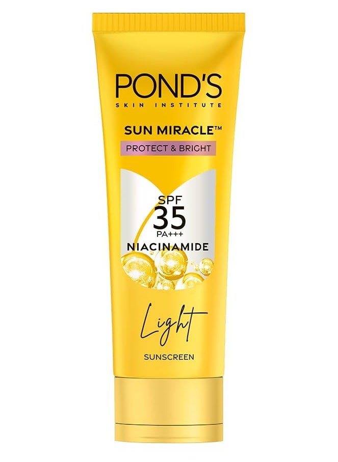 Pond's POND's Sun Miracle Spf 35 Pa+++ Light Sunscreen For All Skin-Protect & Bright, With Niacinamide, Prevent & Fade Dark Patches, Lightweight, No White Cast 50G,1 Count  - Image 1
