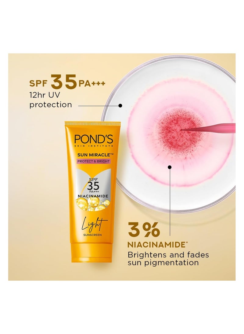Pond's POND's Sun Miracle Spf 35 Pa+++ Light Sunscreen For All Skin-Protect & Bright, With Niacinamide, Prevent & Fade Dark Patches, Lightweight, No White Cast 50G,1 Count  - Image 2
