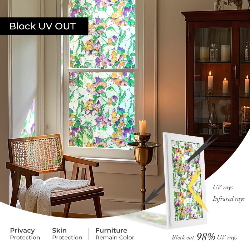 ADD.HERES 3D Stained Glass Window Film, Decorative Window Privacy Film for Bathroom,Front Door,Home, Sun Blocking Heat Control,Static Cling, Viola Tricolor 23.6inch x 35.4inch - Image 3