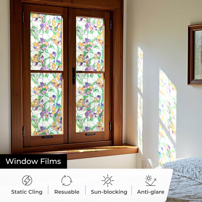 ADD.HERES 3D Stained Glass Window Film, Decorative Window Privacy Film for Bathroom,Front Door,Home, Sun Blocking Heat Control,Static Cling, Viola Tricolor 23.6inch x 35.4inch - Image 4