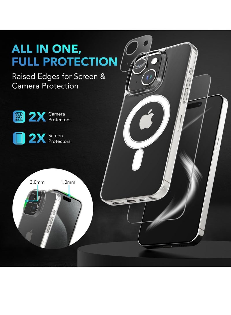 MUNTAQI --5 in 1 MagSafe compatible iPhone 14 Case, Clear Case [Military Grade Protection] with 2X Tempered Glass Screen and 2X Camera Lens Protectors, Shockproof and Air-guard Corners - Image 2