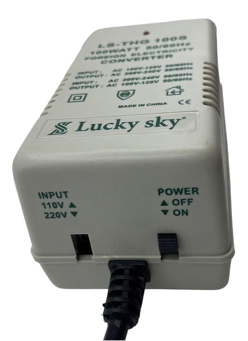 Lucky Sky محول الطاقة Lucky Sky Step-Up and Down Voltage محول طاقة 100 واط - 110 فولت إلى 220 فولت أو من 220 فولت إلى 110 فولت معيار دولي 2 شق (THG-100S-100W)  - Image 2