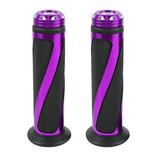 Ongfuwu 2PCS Universal Motorcycle Grips CNC Aluminum Non Slip Rubber Motorcycle Handlebar Grips Thruster Grip with Bar End Cap Fits for 7822mm Left 124mm Right Handlebars Purple - Image 1