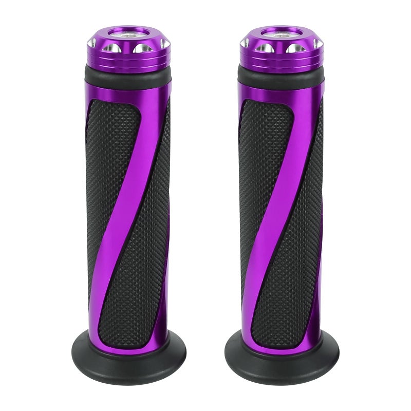 Ongfuwu 2PCS Universal Motorcycle Grips CNC Aluminum Non Slip Rubber Motorcycle Handlebar Grips Thruster Grip with Bar End Cap Fits for 7822mm Left 124mm Right Handlebars Purple - Image 3