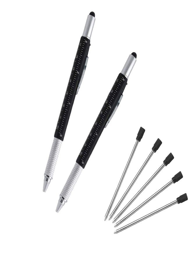 AIYIBEN Multifunction Tool Pen, 6 in 1 Tool with Ballpoint Pen, Touch Screen Stylus, Ruler, Spirit Level, Flat-head and Phillips Screwdriver, All-in-One Tech-Tool Pen with Ink Refills (2×Black + 5×Refills) - Image 1