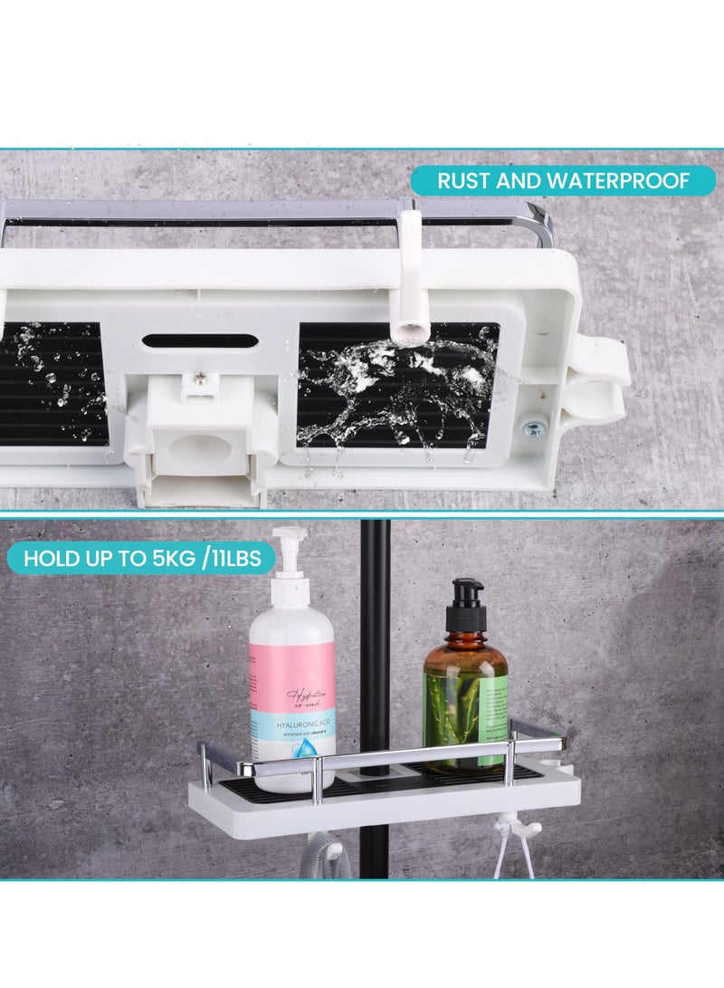 KASTWAVE رف دش حمام مزدوج - حاملة دش / تنظيم بدون حفر لحوامل دش تخزين للصابون والشامبو - رف دش معلق مع خطاف رأس الدش يناسب قضيب الدش 21 مم - 25 مم - Image 3