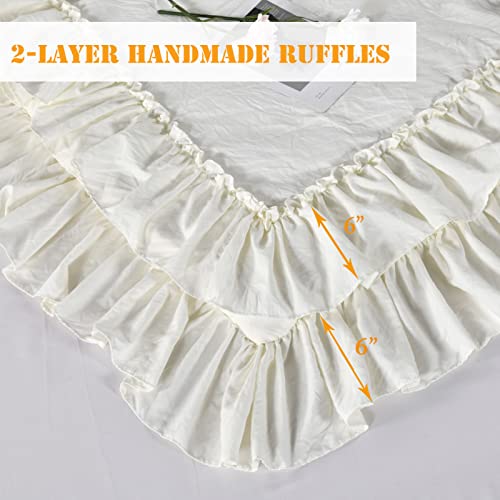 Masaca Shabby King Size Comforter Set, Farmhouse Ivory Bedding Ruffled Comforter Set King,Lightweight Vintage Rustic Bedding 3 Pcs (1 Shabby Comforter and 2 Pillowcases) - Image 3