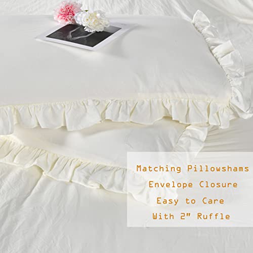 Masaca Shabby King Size Comforter Set, Farmhouse Ivory Bedding Ruffled Comforter Set King,Lightweight Vintage Rustic Bedding 3 Pcs (1 Shabby Comforter and 2 Pillowcases) - Image 5