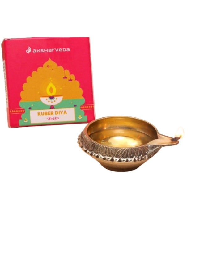 Aksharveda Brass Kuber Diya Lamp with Handle – Traditional Oil Lamp for Pooja, Temple & Home Decor | Handcrafted Brass Deepak for Diwali & Festivals - Image 2