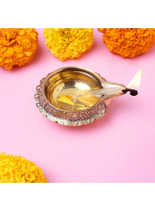 Aksharveda Brass Kuber Diya Lamp with Handle – Traditional Oil Lamp for Pooja, Temple & Home Decor | Handcrafted Brass Deepak for Diwali & Festivals - Image 4