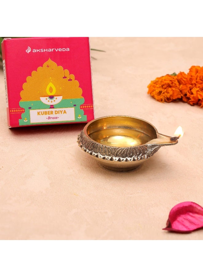 Aksharveda Brass Kuber Diya Lamp with Handle – Traditional Oil Lamp for Pooja, Temple & Home Decor | Handcrafted Brass Deepak for Diwali & Festivals - Image 1