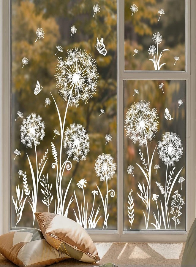 Supzone Spring Summer Flowers Window Clings White Dandelion Butterflies Window Decals Double-Sided Anti-Collision Stickers for Home Office Classroom Decor - Image 3