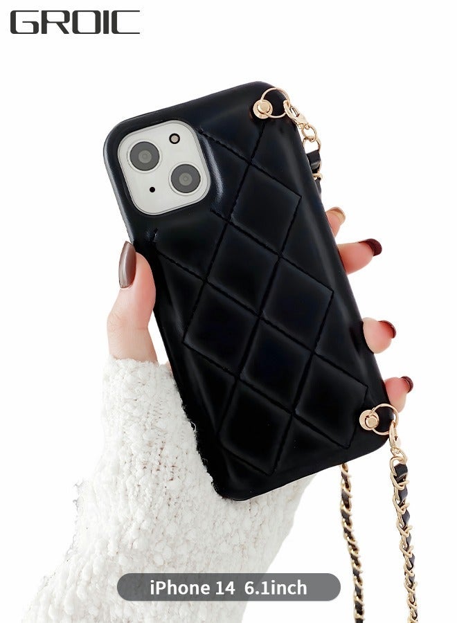 GROIC Case for IPhone 14 6.1 Inch Phone Cover Crossbody Chain Strap Case, Quilted Leather Luxury Shell Women, Removable Shockproof Diamond Lattice Design - Image 1