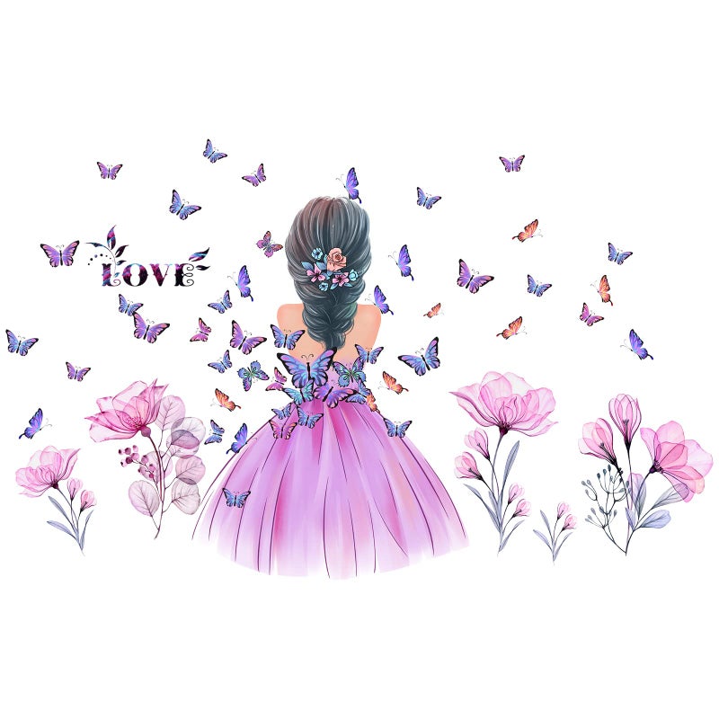 Amtoodopin Butterfly Girl Wall Stickers Flower Fairy Wall Decal Pink Floral Wallpaper Colorful Butterflies DIY Removable Vinyl Wall Art for Girls Baby Nursery Bedroom - Image 5