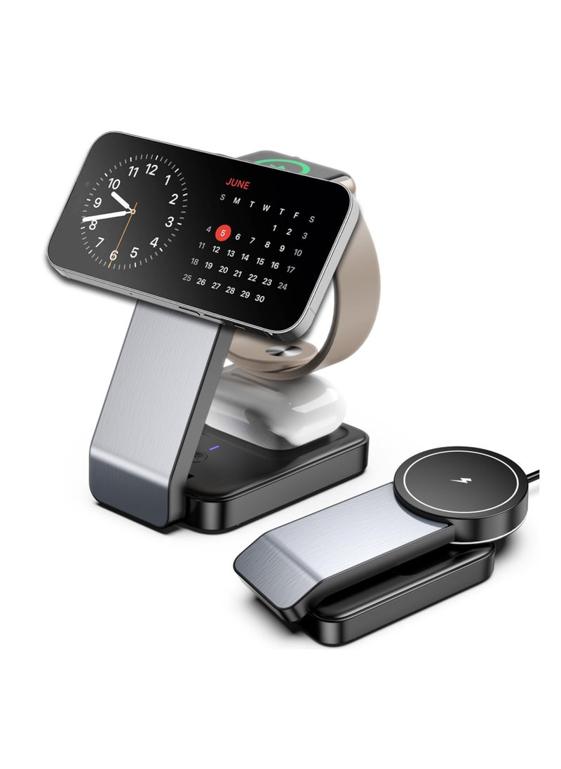 NeotrixQI Magnetic Wireless Charger Mag Safe Charger Stand Foldable Wireless Charging Station for Iphone 15 14 13 Pro Max Charging Station for Iwatch 9 8 Iphone and Watch Charger Stand for Airbuds  - Image 1