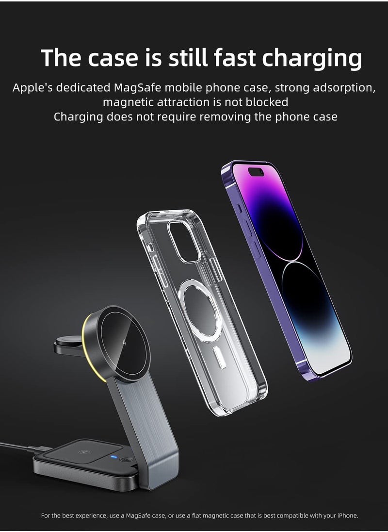 NeotrixQI Magnetic Wireless Charger Mag Safe Charger Stand Foldable Wireless Charging Station for Iphone 15 14 13 Pro Max Charging Station for Iwatch 9 8 Iphone and Watch Charger Stand for Airbuds  - Image 5