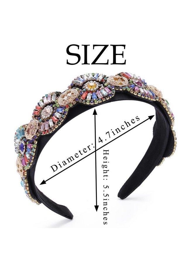 Urieo Baroque Crystal Headbands Colorful Rhinestone Embellished Head Band Flower Retro Jewelled Hairhoop Handmade For Women - Image 2