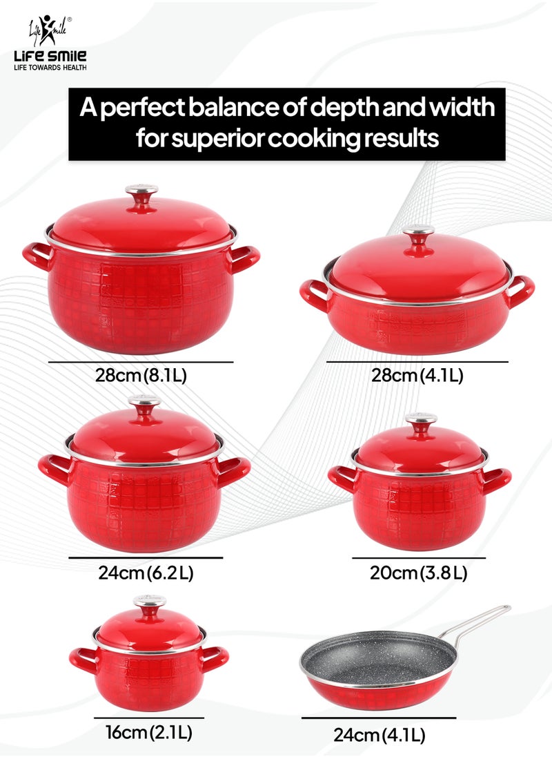 Life Smile - 11 pcs Nonstick Cookware Set-Induction Base Pots & Pan set-Enamel Coated Granite Nonstick Interior Cookwares, Cooking Set Includes 1x16/20/24/28cm Casserole with Lid, 1x28cm Shallow pot with Lid &1x24cm Fry pan - Image 1