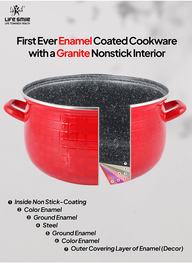 Life Smile - 11 pcs Nonstick Cookware Set-Induction Base Pots & Pan set-Enamel Coated Granite Nonstick Interior Cookwares, Cooking Set Includes 1x16/20/24/28cm Casserole with Lid, 1x28cm Shallow pot with Lid &1x24cm Fry pan - Image 1