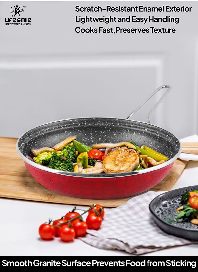 Life Smile - 11 pcs Nonstick Cookware Set-Induction Base Pots & Pan set-Enamel Coated Granite Nonstick Interior Cookwares, Cooking Set Includes 1x16/20/24/28cm Casserole with Lid, 1x28cm Shallow pot with Lid &1x24cm Fry pan - Image 1