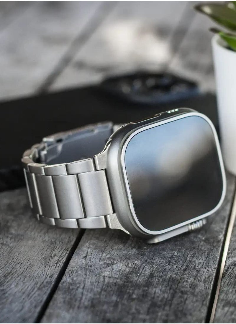 Dado - Dado Titanium Metal Watch Band Compatible with Apple Watch Series Ultra 2   9   8 Ultra   8   7   6   5 49 45 44 42 mm  Light Wieght with Double Button Clasp Strap  Titanuim Grey - Image 1