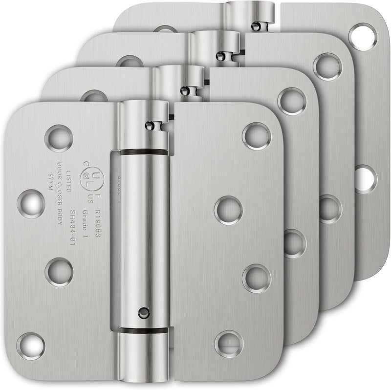 Luxbaro 4 Pack Self Closing Door Hinges, 4 Inch Spring Loaded With 5/8'' Radius Corners, Adjustable Tension for Garage, Front, Back, Left and Right Hand, UL Listed - Image 1