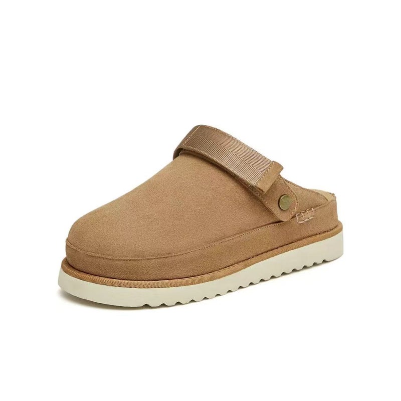 Thick Sole Closed Toe Back Strap Suede Leather Casual Sandals with Breathable Mesh Lining, Large Sizes