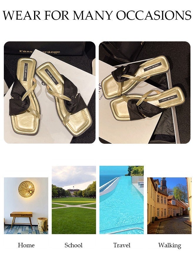 DUNISO Women's Slip On Flat Sandals Square Open Toe Slide Sandals Comfortable Women Slippers Nonslip Backless Beach Slip for Indoor and Outdoor - Image 5