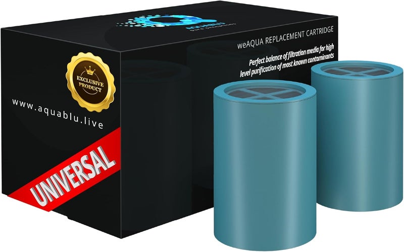 WEAQUA Heavy Duty NO BS Shower Filter Replacement Cartridge 2 Pack – 99% Removal of Hard Water, Chlorine, Heavy Metals & Fluoride – Universal Fit – High Output (Teal) - Image 1