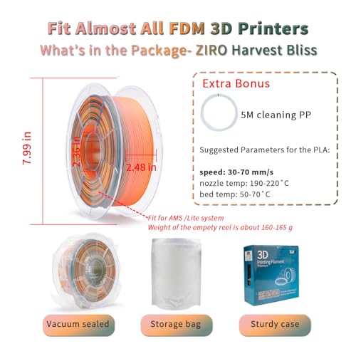 ZIRO PLA Filament 1.75mm, Matte Rainbow 3D Printer Filament, Fast Color Gradient Change PLA, Color Change by Length, Fit Most FDM Printers, Dimensional Accuracy +/-0.03mm, 1KG Spool, Harvest Bliss - Image 5