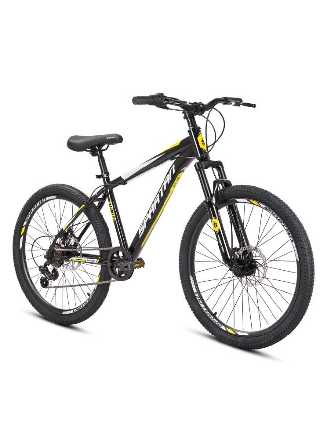 سبارتان دراجة سبارتان XTR الجبلية مقاس 24 بوصة – إطار فولاذي متين مقاس 15 بوصة، نظام نقل حركة شيمانو 1×7، فرامل قرصية من الألمنيوم مع أقراص 160 مم، إطارات جبلية كايلن 24×1.95، مقود منحنٍ، دراجة جبلية - SP-3324-24-YEL - Image 1
