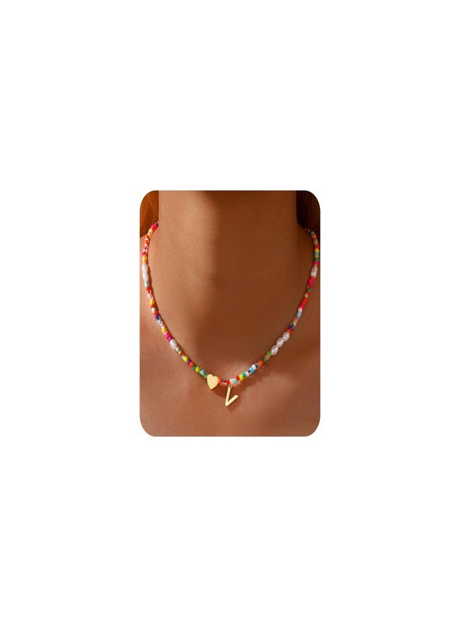 JIAOGE Teen Girl Gifts Trendy Stuff - Letter V Initial Necklace for Girls Kids Teen Gifts 8 9 10 11 12 Year Old Girl Birthday Gift for Teenage Girls Beaded Initial Necklaces for Women - Image 1