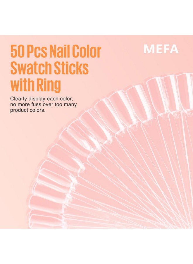 MEFA MEFA 50 Pcs Clear Nail Swatch Sticks with Ring and Numbered Tips, False Nail Sample Sticks for Nail Art Polish Color Practice Fan-shaped Display - Image 2