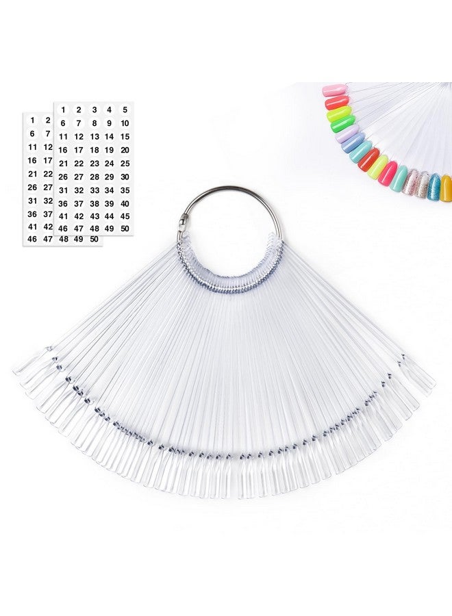 MEFA MEFA 50 Pcs Clear Nail Swatch Sticks with Ring and Numbered Tips, False Nail Sample Sticks for Nail Art Polish Color Practice Fan-shaped Display - Image 1
