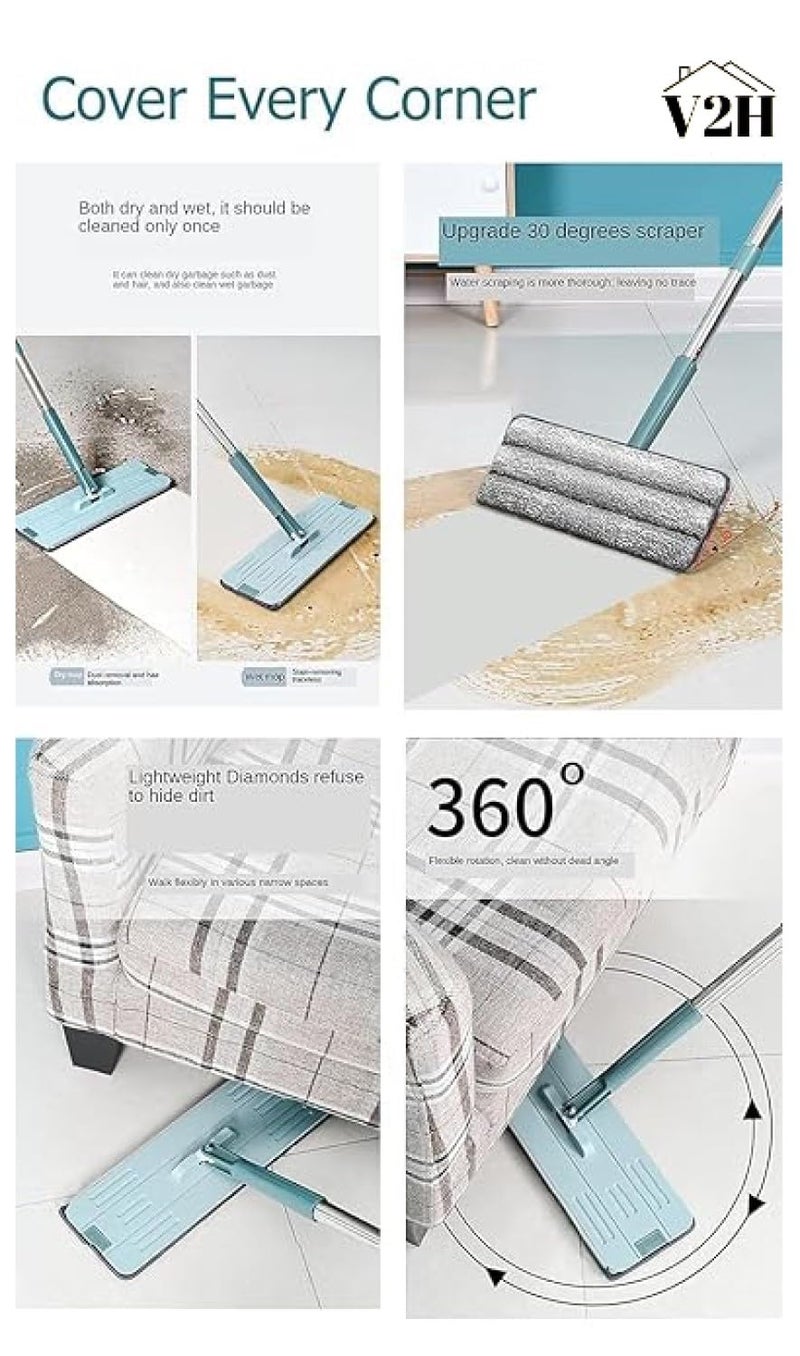 V2H Plastic Durable Flat Mop Spare Head and Handle with Microfiber Refill with 360 Rotate Cleaning for Kitchen Home Office Suitable for V2H Flat Mop32 CM X 12 CM - Image 3