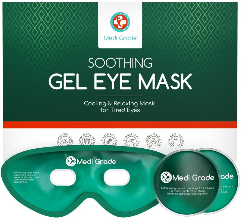 Medi Grade Cooling Eye Mask for Puffy Eyes, Allergies, Sinuses - Reusable Gel Eye Mask and Cooling Pads with Thermo-Bag for Dark Circles, Hangovers and Migraine Relief - Cold Eyemask - Image 1