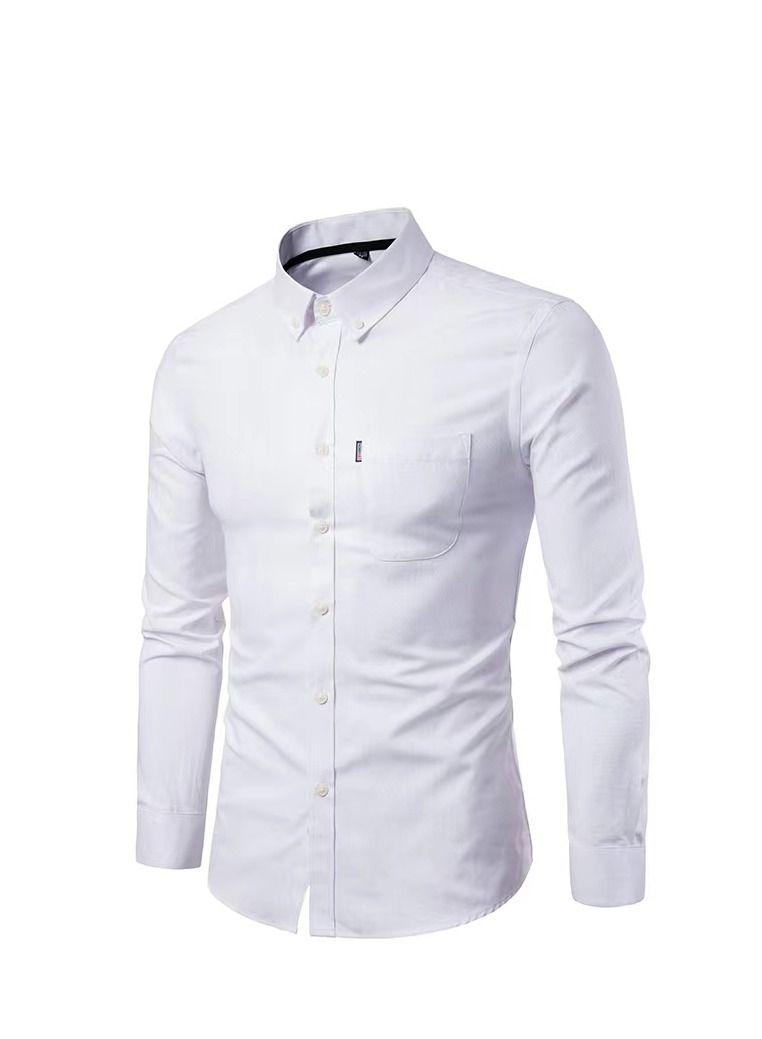 NIBEMINENT New Men's Fall Slim Solid-color Long-sleeved Shirt 