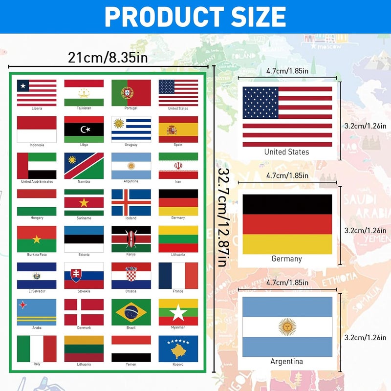 TamBee 2026 New Countries Flags Stickers 224PCS Multi Territorial Maps Nations Patterns Face Sticker Travel Stickers Children's Room Decor Labels World Cup A4 7PACKS Olympics - Image 3