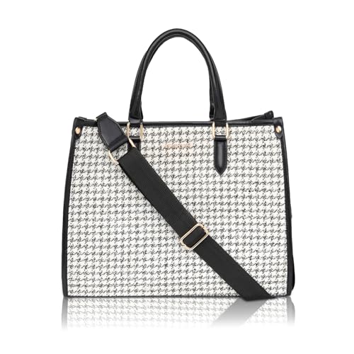 Berrylush Women White Synthetic Leather Two-Handles Zipper-Up Detachable Sling Strap Embellished Tote Bag - Image 1